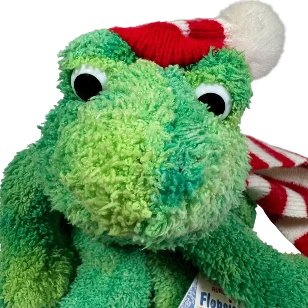 Aurora Flopsies Collection Green Frog Black Spots Bean Plush Stuffed Animal 13